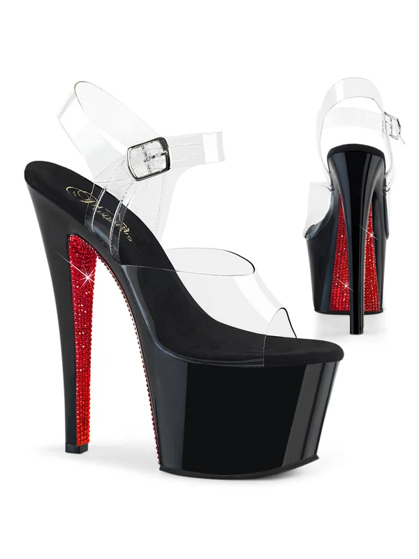 Pleaser Sky-308crs - 7x22 Heel, 2 3/4x22 - Clear/Black/Champagne 6