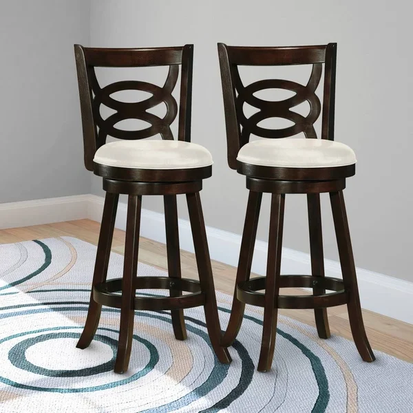 CorLiving Copper Grove Vis Wood Barstools with White Leatherette SEATS (Set of 2), Brown