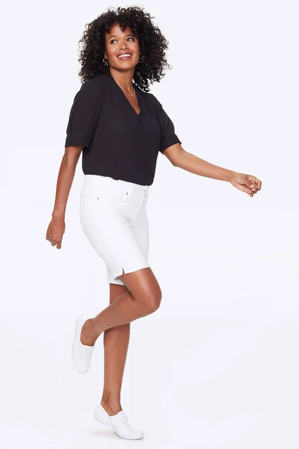 Petite Women's Nydj Ella Side Slit Denim Shorts - 6p, Optic White
