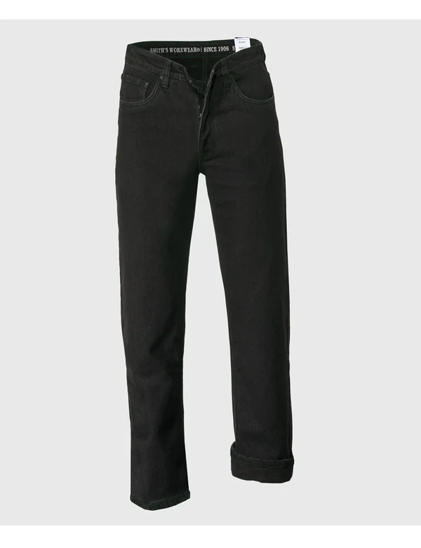Smith&s Workwear Men's Stretch Fleece-Lined 5-Pocket Jeans - SD5PP707S, Black