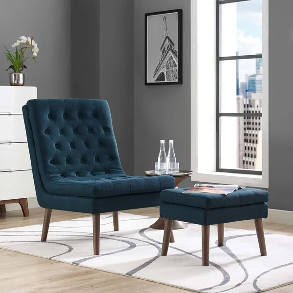 Modway Modify Upholstered Lounge Chair and Ottoman - Teal