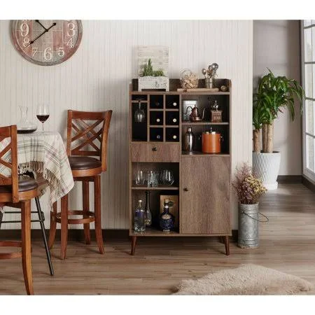 Furniture of America Munster Multi-Storage Wine Cabinet, Distressed Walnut
