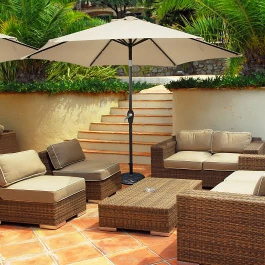 Goplus 9' Solar LED Lighted Patio Market Umbrella Tilt Adjustment Crank Lift Beige