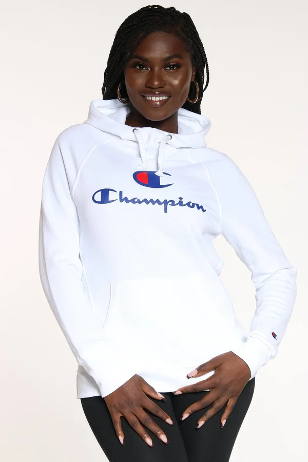 Champion Women's Powerblend Graphic Hoodie, Large, White