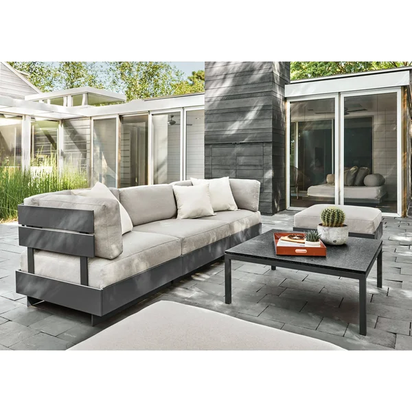 Room & Board - Modern Parsons Outdoor Coffee Table w/ 1x22 Leg 24d 48W 16h in Red, Red Recycled HDPE Top w/ Ocean Blue Base