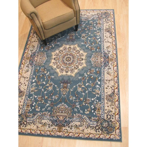 Aqua Traditional Tabriz Medallion Rug - 4'11 x 7' 7 - Blue, EORC