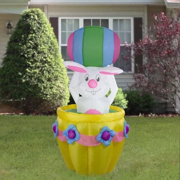 Northlight 5.5& Inflatable Lighted Animated Easter Bunny Basket Outdoor Decoration