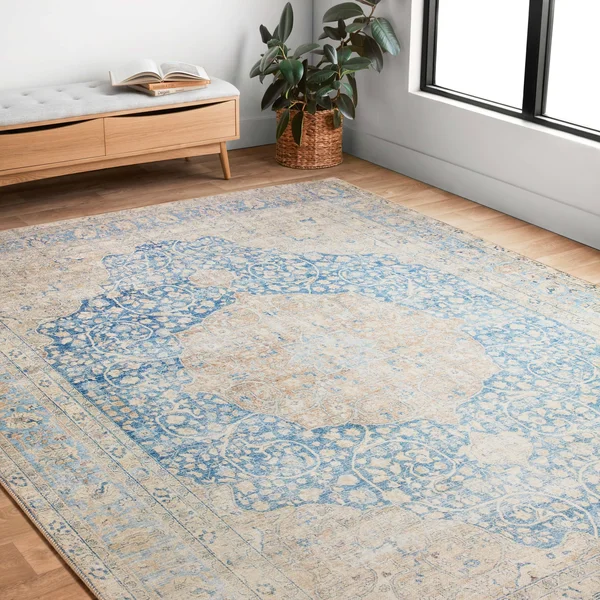 Alexander Home Victoria Shabby Chic Printed Vintage Area Rug - 7&-6x22 x 9&-6x22 - Blue - Tangerine