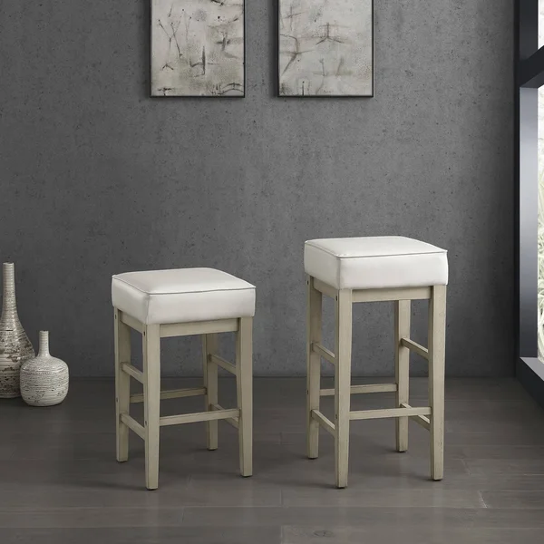 Lexicon Pittsville 24x22 Faux Leather Counter Stool in White (Set of 2)