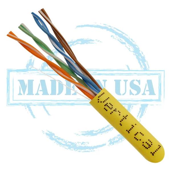 Vertical Cable Cat6 - 550 MHz, UTP, 23AWG, 8C Solid Bare Copper, Plenum, 1000ft, Yellow, Bulk Ethernet Cable - Made in USA