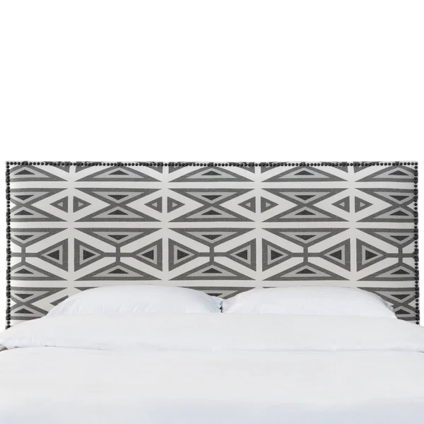 Queen Bella Nail Button Border Headboard Gray Linen with Pewter Nailbuttons - Skyline Furniture