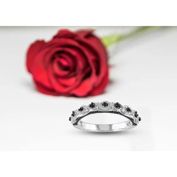 Miadora 10K White Gold 1/8ct TDW Black Diamond Stackable Wedding Band Ring - 5