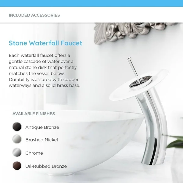 Mr Direct 851 Marble Granite Vessel Sink Ensemble with Oil-Rubbed Bronze Finish Waterfall Faucet, Pop-Up Drain, and Sink Ring
