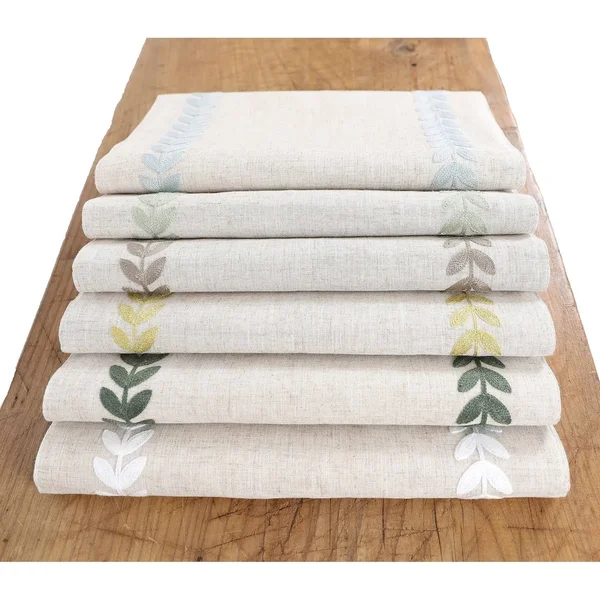 Manor Luxe 15 in. x 90 in. Cute Leaves Crewel Embroidered Table Runner - White/Natural