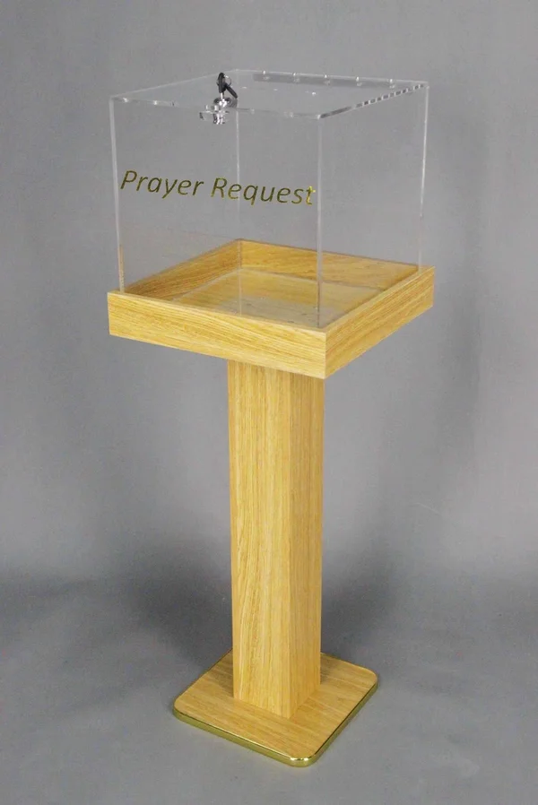 FixtureDisplays Wood Acrylic Large Floor Standing Tithing Box Offering Box Ballot Box Church Donation Box 14300, 15 x 15 x 38"