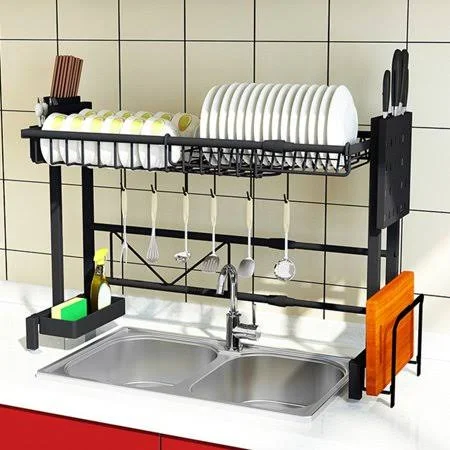 KUDOSALE Dish Drying Rack Kitchen Over Sink Drainer Shelf Utensils Stainless Steel Adjustable Kitchen Shelf Storage Holder Displ