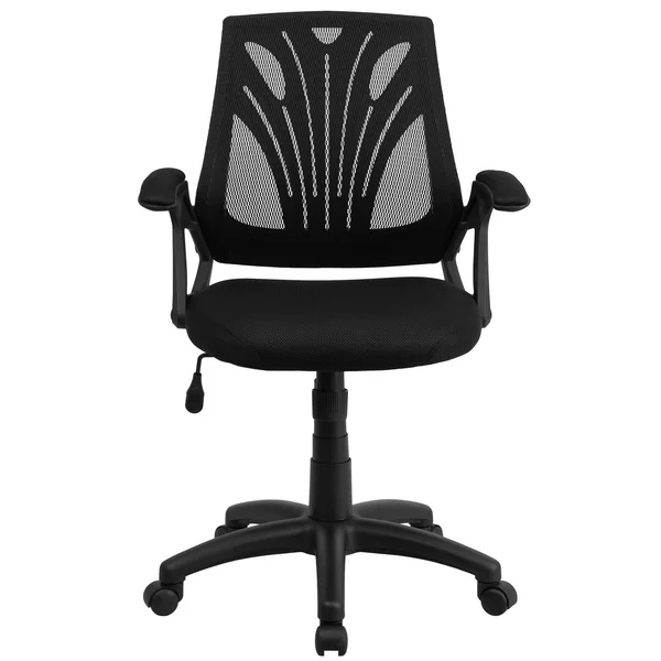 39x22 Jet Black Mid-Back Mesh Swivel Task Office Chair with Open Arms