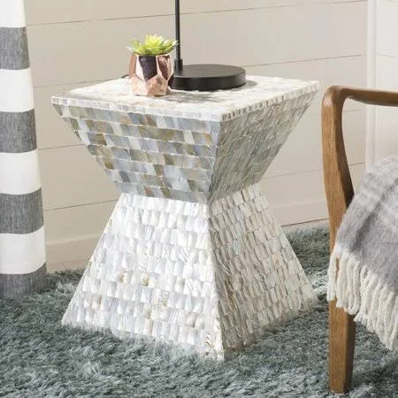 Highland Dunes Hinshaw Square Mosaic Accent Stool, Blue