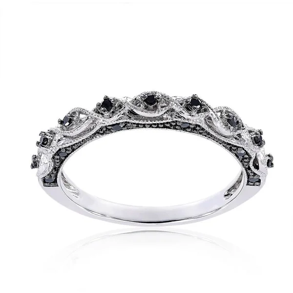 Miadora 10K White Gold 1/8ct TDW Black Diamond Stackable Wedding Band Ring - 5