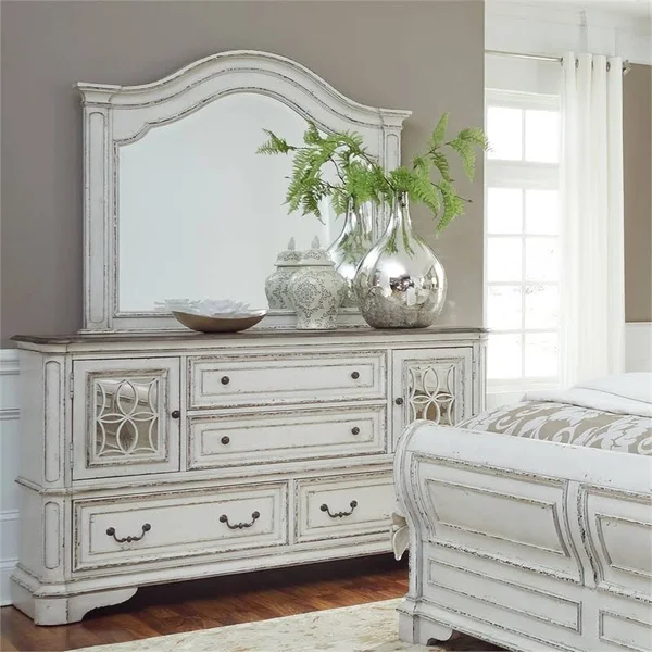 Liberty Furniture Industries Magnolia Manor 2 Mirrored Door 4 Drawer Dresser, Women's, White