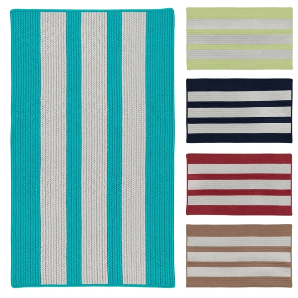 Colonial Mills Coastal Breeze Vertical-Striped Indoor/Outdoor Reversible Braided Rug (2' x 4') Melon Silver, Teal