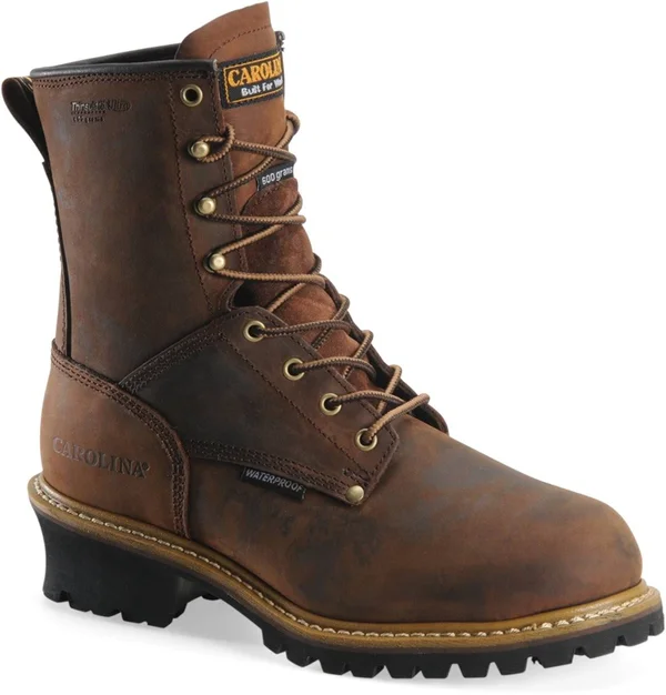 Carolina Men's 8x22 Waterproof Insulated Logger Work Boot -Brown- - 11 - D