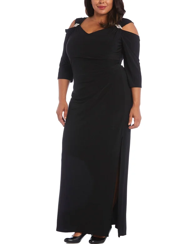 Ru0026M Richards Women's Plus Size Empire Waist Cold Shoulder with Sleeves Large Black, 18W