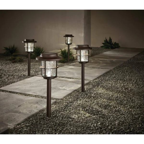 Hampton Bay 15 Lumens Mariner Solar Bronze Integrated LED Path Light with Vintage Water Glass (4-Pack) 50201