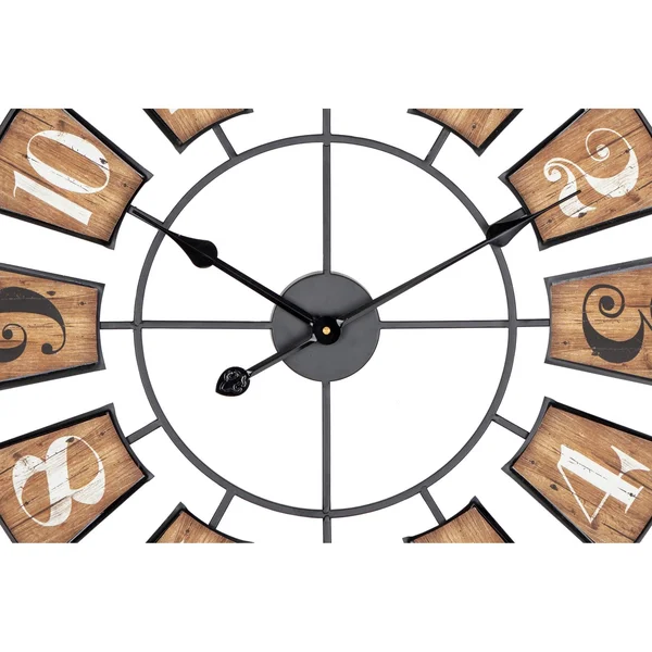 Utopia Alley CL45WD 27 in. Metal Wall Clock with Black Frame & Wood Colored Panels