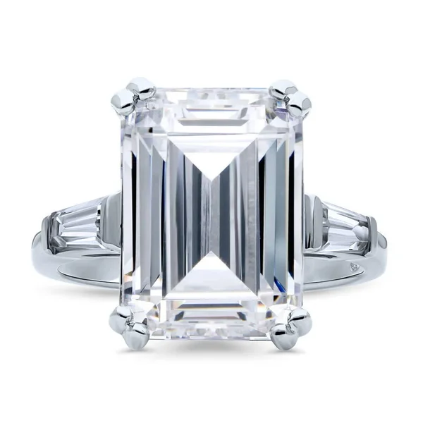 Berricle Sterling Silver Emerald Cut Cubic Zirconia CZ Statement Solitaire Wedding Engagement Ring 8.7 CTW Size 6