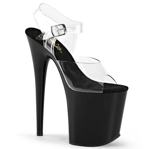 Pleaser Flamingo-808, 8x22 Heel Chrome Ankle Strap - Clear/Silver 6