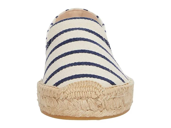 Canvas Platform Smoking Slipper Navy, White Stripe, 8