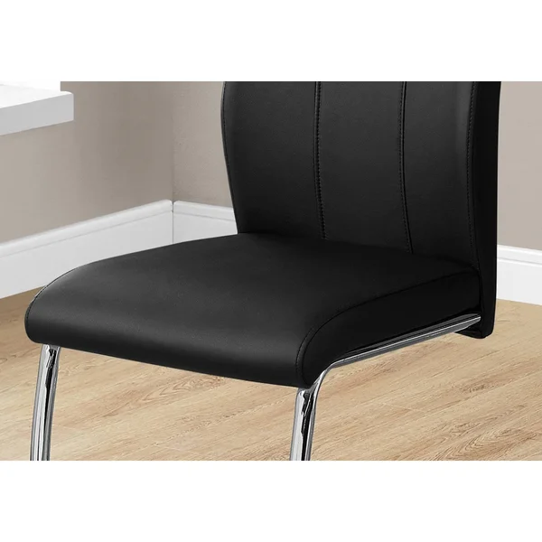 Monarch Dining Chair - 2pcs, 39x22H, Black Leather-Look, Chrome