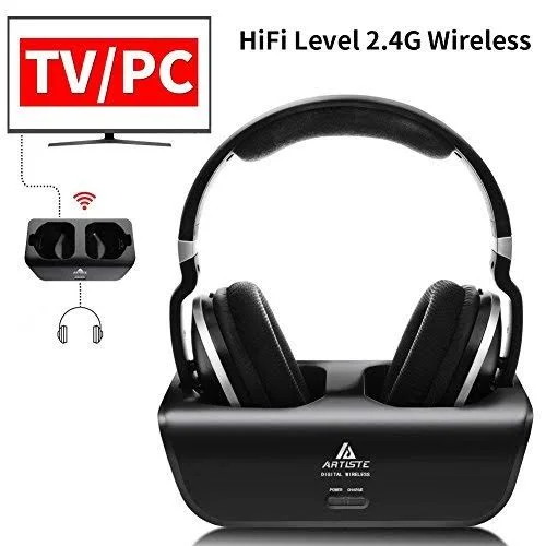 Wireless TV Headphones, Artiste ADH300 2.4GHz Digital Over-Ear Stereo Headphone
