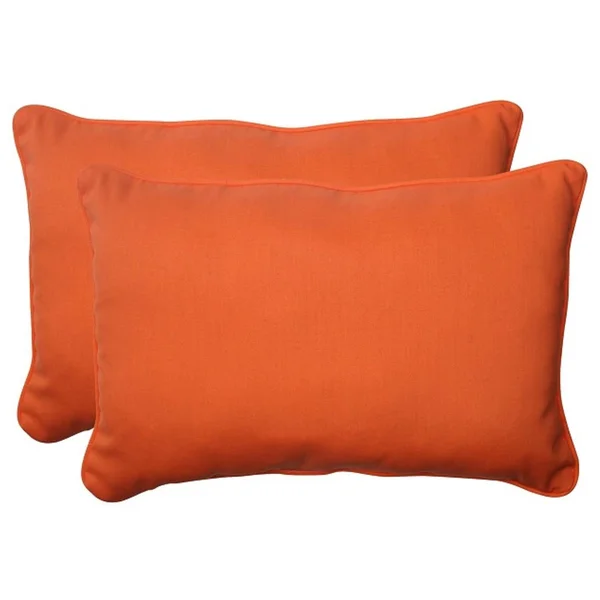 Set of 2 Orange Outdoor Patio Rectangular Corded Throw Pillows 24.5x22