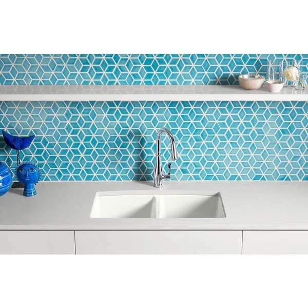 Kohler Brookfield Undermount Cast Iron 33 in. 5-Hole Double Bowl Kitchen Sink in White