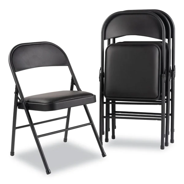 Alera Steel Folding Chair with Two-Brace Support - Padded Seat, Graphite, 4-carton