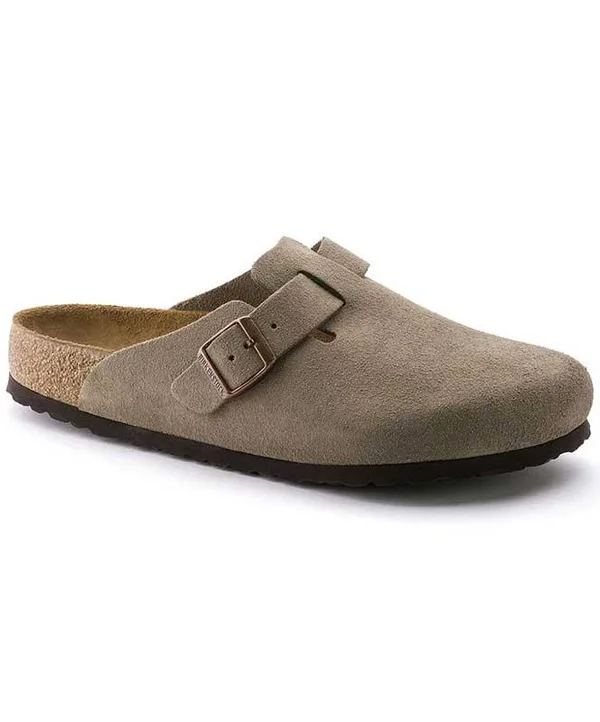 Birkenstock Boston Soft Footbed Clogs - Taupe Suede Leather - Narrow