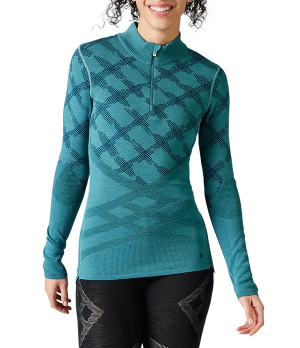 Smartwool Intraknit Merino 200 Pattern 1/4 Zip - Women's Blue Spruce Ski Tracks - Xs