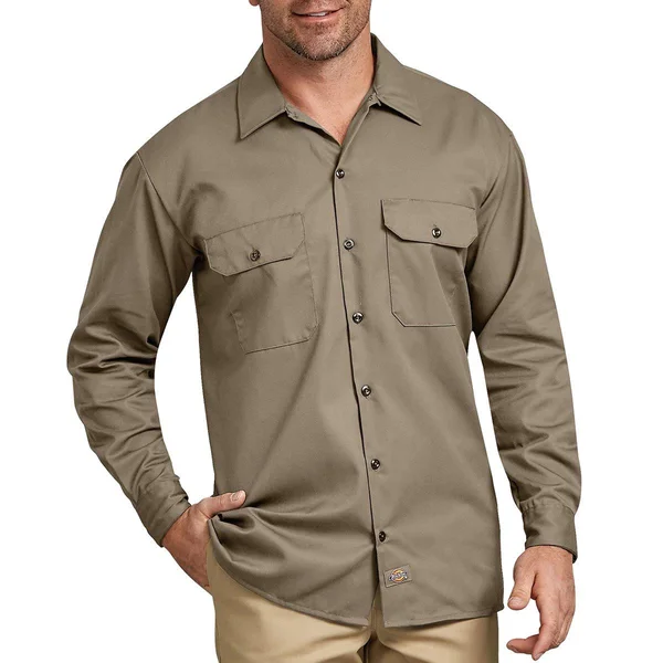 Dickies Long Sleeve Button Down Work Shirt, 2XL, Desert Khaki by Gemplers