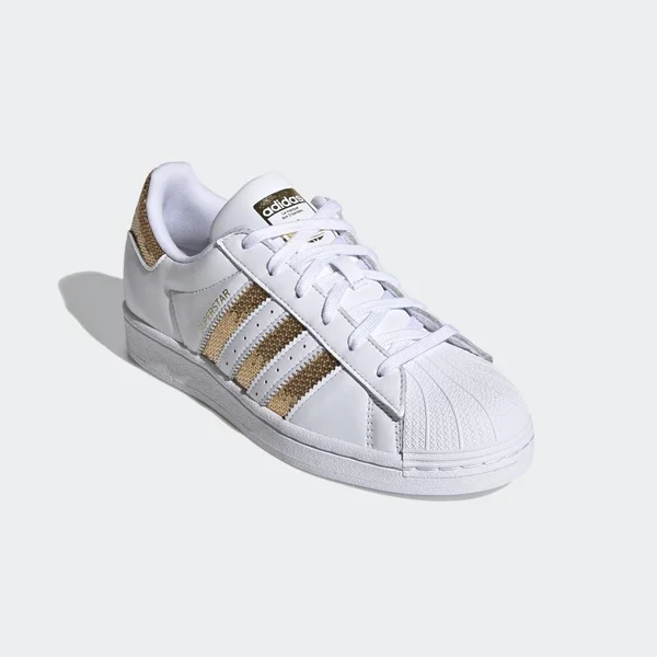 Adidas Superstar White/Gold Women's Shoes - Size: 5.5
