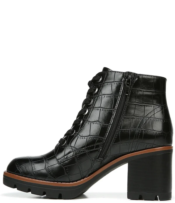 Naturalizer Madalynn Lug Sole Booties - Black Crocco
