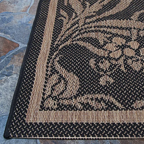 Couristan Recife Garden Cottage Area Rug, 8&6 inch Round, Black-Cocoa