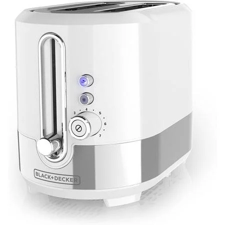Black+decker TR2200WSD 2 Slice Toaster with Extra Wide Slots - Medium, White, Three Functions - One-Touch Operation for Bagel, De