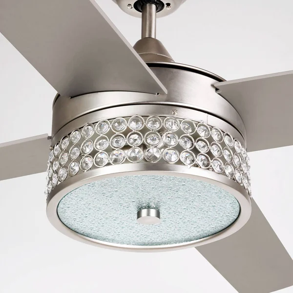 52-Inch Reversible 4-Blade Crystal Ceiling Fan with Remote - N/A - Stain Nickel