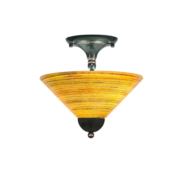 Toltec Lighting-120-BC-448-Two Light Semi-Flush Mount Black Copper Finish with Teal Crystal Glass