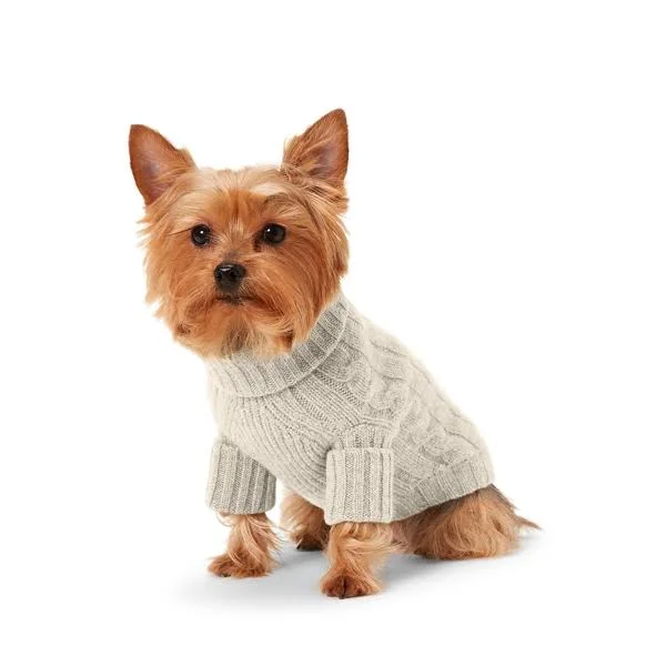 Ralph Lauren Cable Cashmere Dog Sweater - Size L in Light Grey Heather