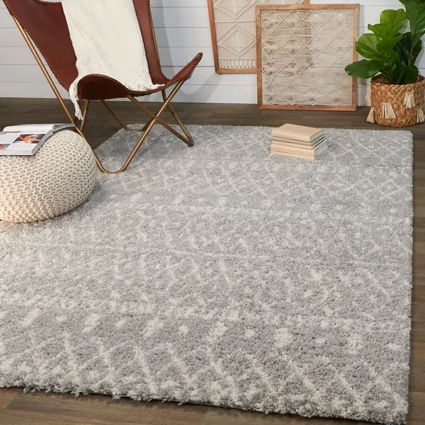 BALTA Dominic Grey/Cream 8 ft. x 10 ft. Moroccan Shag Area Rug