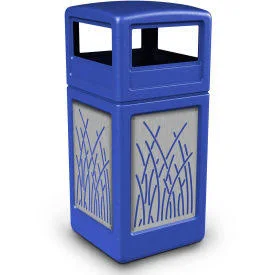 GoVets, DCI Marketing PolyTec Square Waste Container w/Dome Lid, Blue w/Reeds Stainless Steel Panels, 42-Gallon