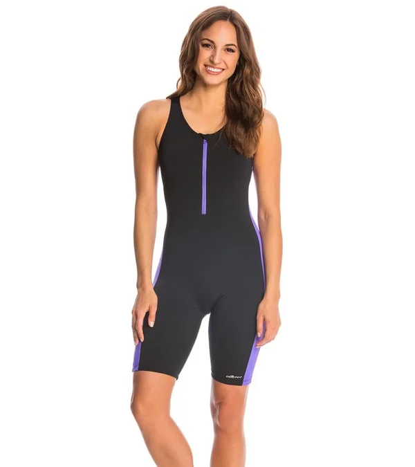 Dolfin Aquashape Women's Zip-Front Swim Aquatard Size: 12 Black/Purple